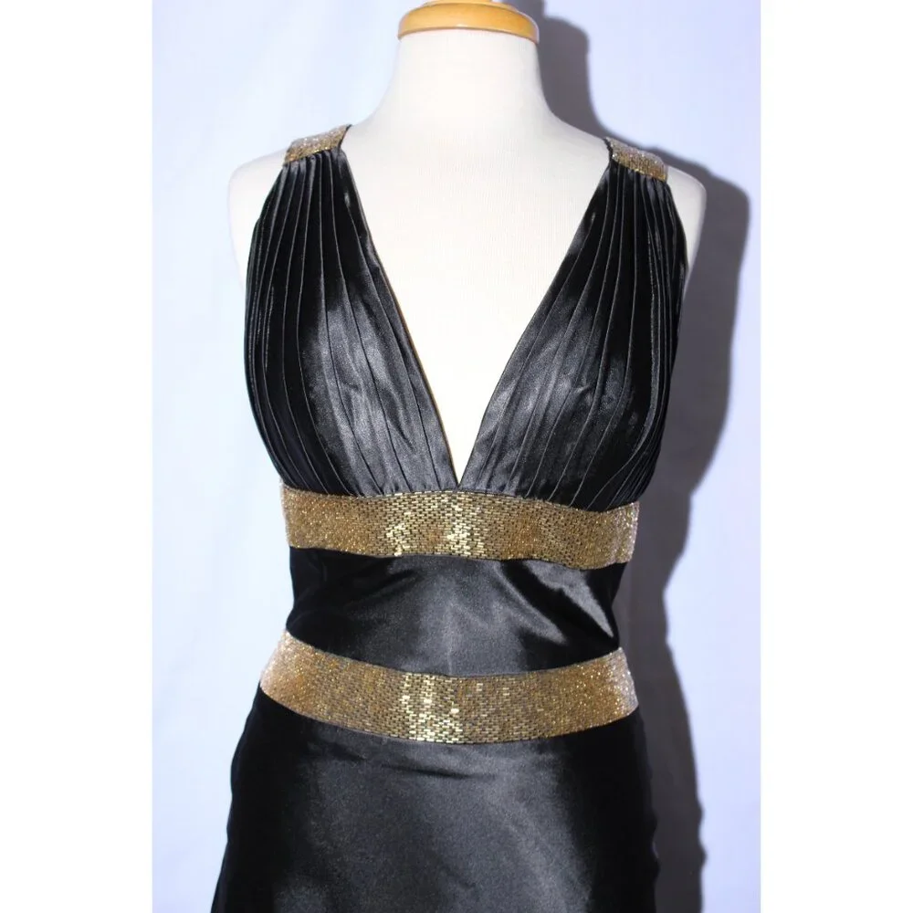 MayQueen #456 Long Satin Beaded Prom or Evening Gown-Sizes 10-BLACK-NWT - Picture 4 of 5